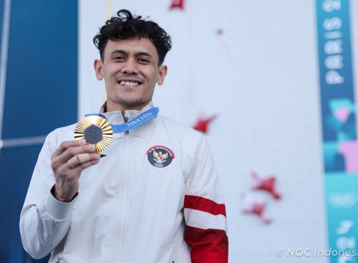 Veddriq Leonardo meraih medali emas di Olimpiade Paris 2024, Kamis (08/08/2024), Prancis. (Foto: NOC Indonesia)