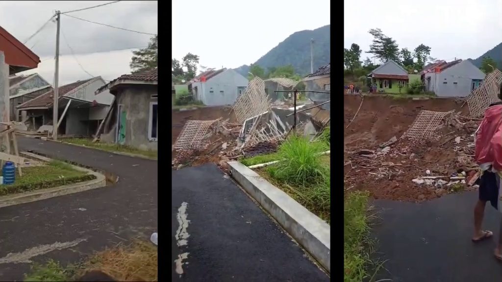 Kolase longsor yang terjadi di Dusun Purwasari Kuningan (Tangkapan Layar)