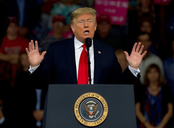 Presiden Donald Trump di rapat umum MAGA untuk mendukung Sekretaris Negara Kansas Kris Kobach (shutterstock.com)