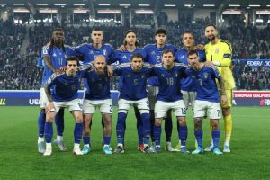 Skuad timnas Italia 2025/2026 saat menang 2-0 atas Irlandia Utara dalam babak playoff Piala Dunia 2026 di Stadion Atleti Azzurri D'Italia, Bergamo, Jumat (27/3/2026) dini hari WIB. (FIGC)