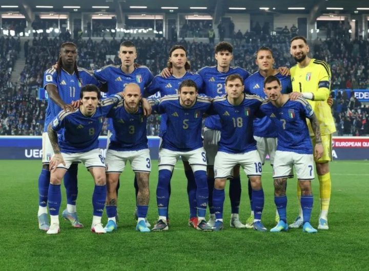 Skuad timnas Italia 2025/2026 saat menang 2-0 atas Irlandia Utara dalam babak playoff Piala Dunia 2026 di Stadion Atleti Azzurri D'Italia, Bergamo, Jumat (27/3/2026) dini hari WIB. (FIGC)