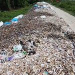 Tumpukan limbah kerang hijau menggunung di tanggul sungai (Foto : Darfan)