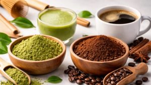 Bubuk kopi dan matcha (Ilustrasi AI)