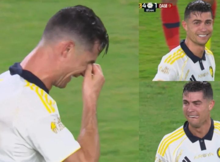 Tangis Haru Cristiano Ronaldo Iringi Keberhasilan Al Nassr Segel Gelar Juara Liga Pro Saudi 2025/2026 Tangis haru Cristiano Ronaldo dalam laga Al Nassr vs Damac FC Liga Pro Saudi 2025/2026, Jumat (22/5/2026) dini hari WIB. Sukses mencetak dua gol berturut-turut saat melawan Damac FC, Ronaldo tersorot kamera tak bisa menahan air mata harunya jelang kemenangan Al Nassr musim ini. - galeri foto Sumber : YouTube/Saudi Pro League
