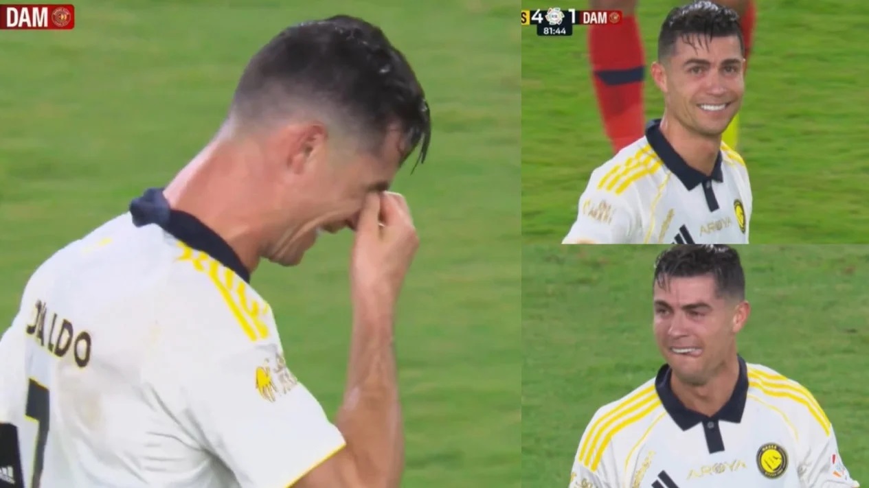 Tangis Haru Cristiano Ronaldo Iringi Keberhasilan Al Nassr Segel Gelar Juara Liga Pro Saudi 2025/2026 Tangis haru Cristiano Ronaldo dalam laga Al Nassr vs Damac FC Liga Pro Saudi 2025/2026, Jumat (22/5/2026) dini hari WIB. Sukses mencetak dua gol berturut-turut saat melawan Damac FC, Ronaldo tersorot kamera tak bisa menahan air mata harunya jelang kemenangan Al Nassr musim ini. - galeri foto Sumber : YouTube/Saudi Pro League