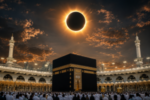 Gerhana Matahari Total 2 Agustus 2026, Ka'bah di Mekah Akan Gelap Gulita (Sumber Foto : Chat GPT)