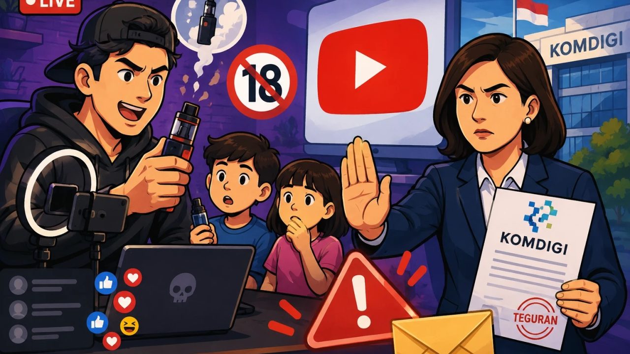 Ilustrasi komdigi menegur youtube karena promosi vape ke anak-anak (Sumber Foto : Buatan AI)