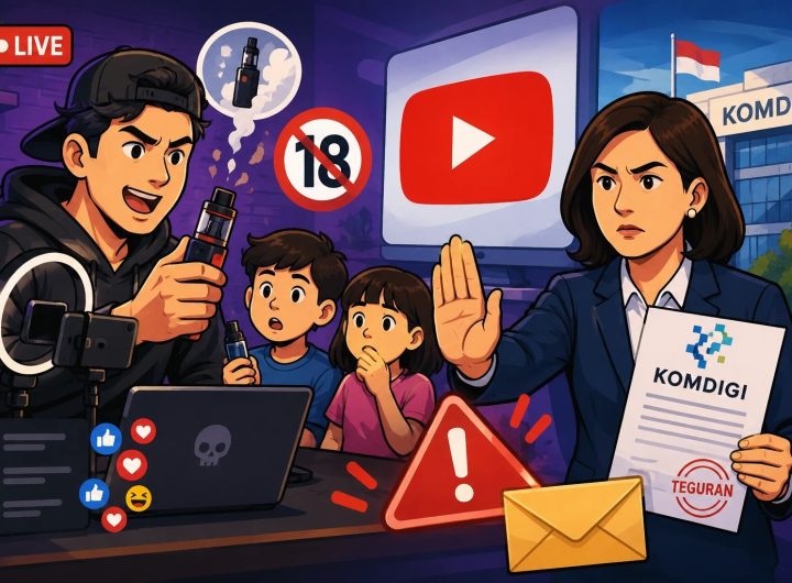 Ilustrasi komdigi menegur youtube karena promosi vape ke anak-anak (Sumber Foto : Buatan AI)